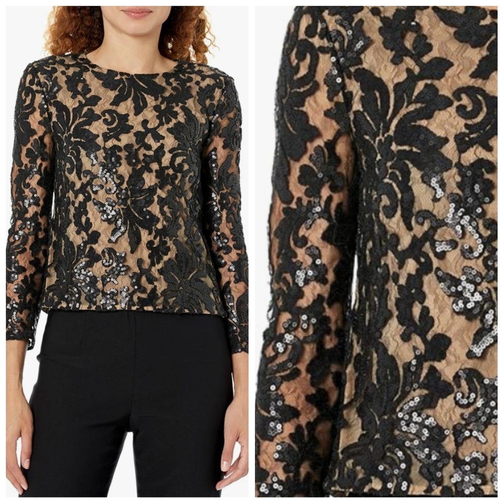 Diane Von Furstenberg $398 Belle Lace Top Black & Nude Women's 2 Whimsigoth